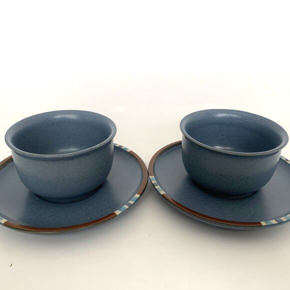 Two Dansk Mesa Sky Blue Coffee Cup and Saucer Sets Japan Stoneware Mugs - Picture 5 of 13
